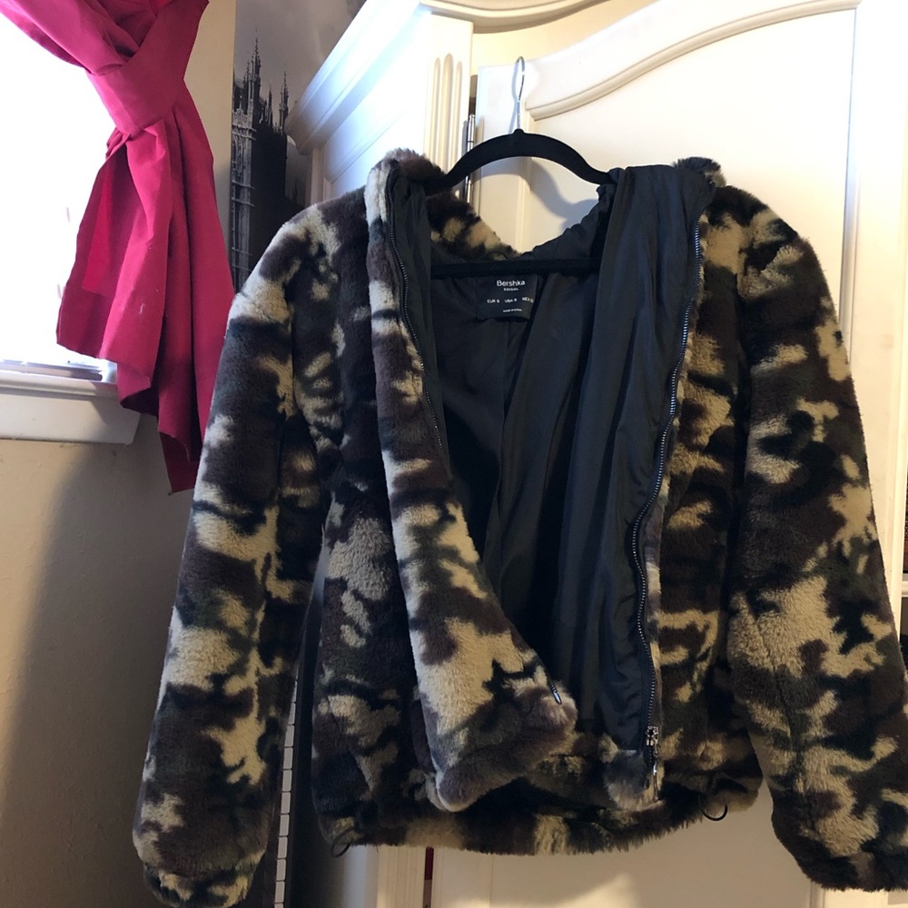 Camouflage Faux Fur Jacket